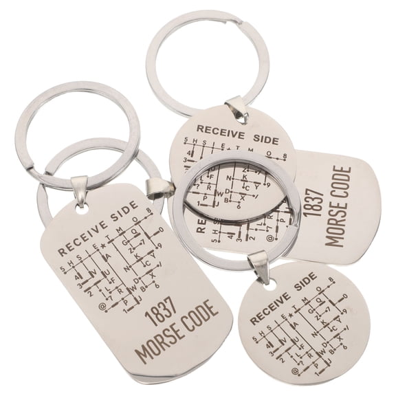 HOOWIFFY 4pcs Morse Code Chart Keychain, Stainless Steel Reference Keyring