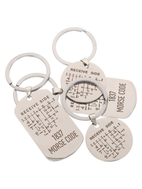 4pcs Morse Code Chart Keychain, Stainless Steel Reference Keyring