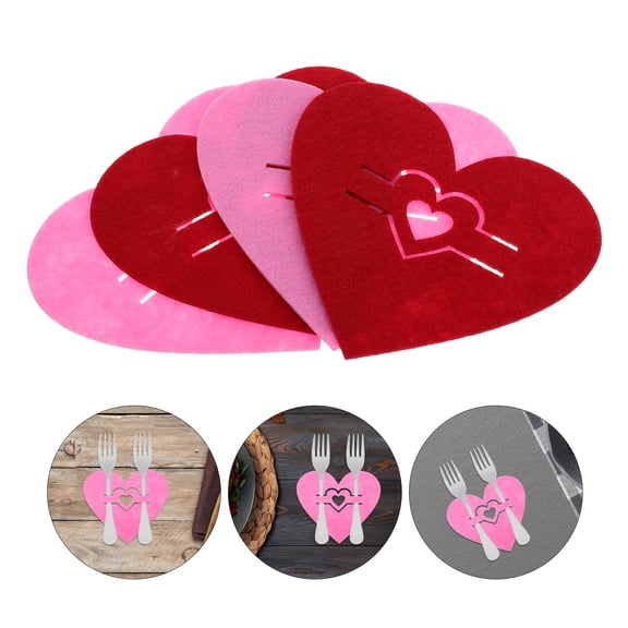HOOWIFFY Wedding Silverware Pouch Set, Heart Shaped Nonwoven Fabric, Assorted Colors, 4 Pieces for Party and Event