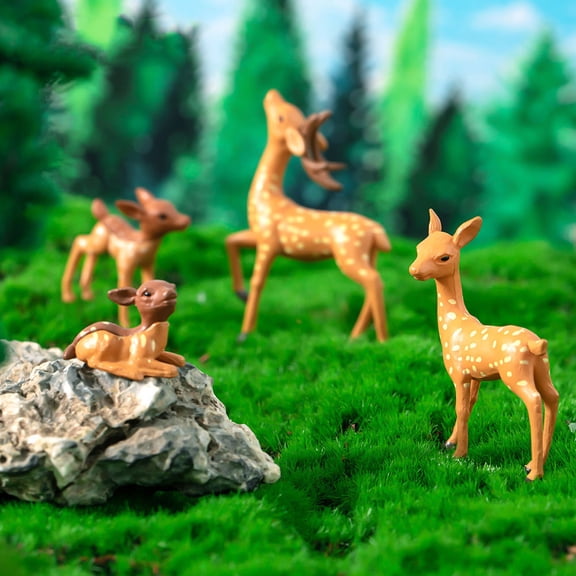 HOOWIFFY Set of 4 Realistic Deer Figurines PVC Miniature Statues for Garden, Home Decor, Aquarium Accessories