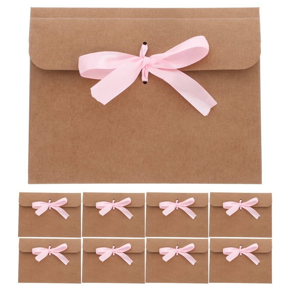 HOOWIFFY Versatile Pink Paper Envelopes with Ribbons for Office and Special Occasions 50Pcs
