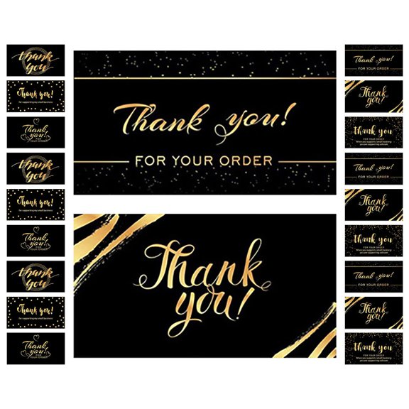 HOOWIFFY 50Pcs Multipurpose Black Thank You Cards for Small Business and Personal Use