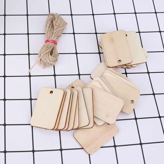 HOOWIFFY 50 Pcs Assorted Color Wooden Hanging Tags with Rope, Blank Wood Shapes for Craft, , Labeling and Decoration