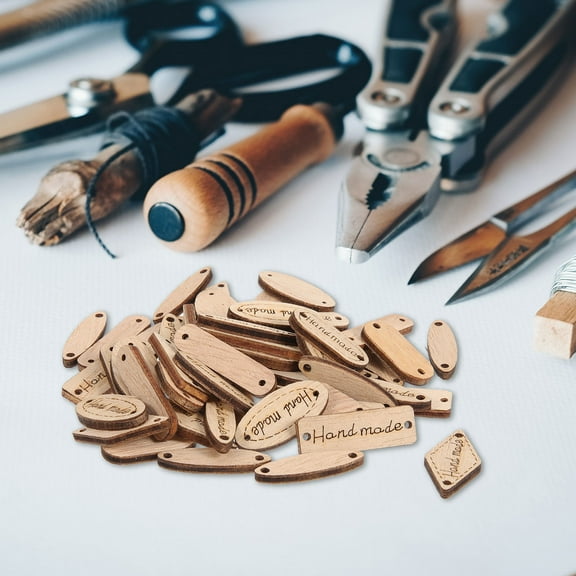 HOOWIFFY 50pcs Handmade Labels with Wood Material Assorted Color Art Decoration