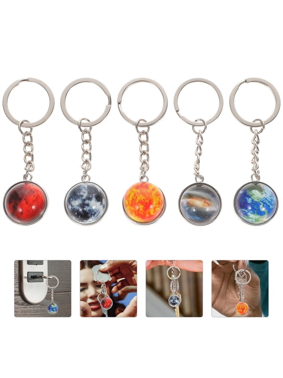 5Pcs Cute Planet Shape Glass Keychain Pendants Set for Boys Girls Kids Accessories
