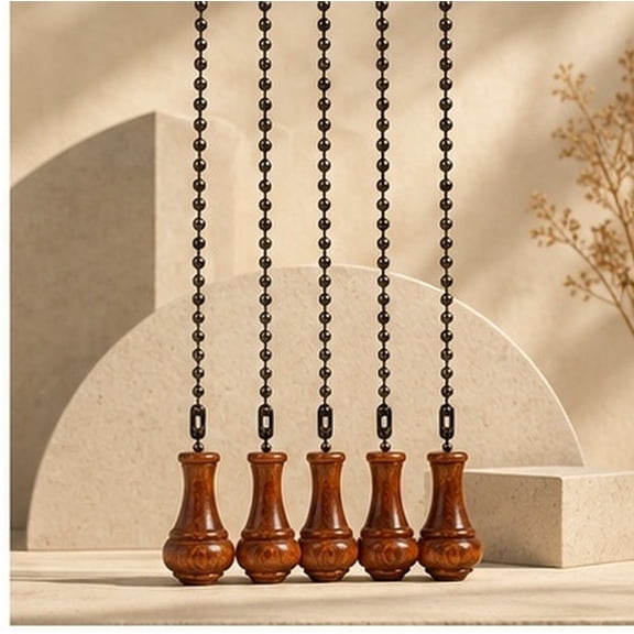 HOOWIFFY 5 Pack Ceiling Fan Pull Chain Extenders, Wooden Beaded Cord Extensions for Ceiling Fans and Light Fixtures