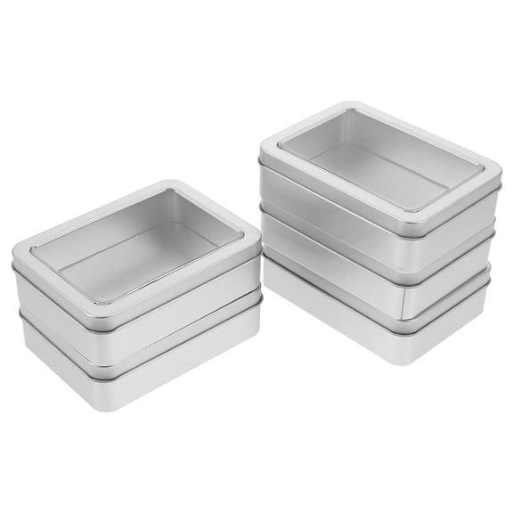 HOOWIFFY Small Metal Containers with Lids Rectangular Storage Box with Window Lid
