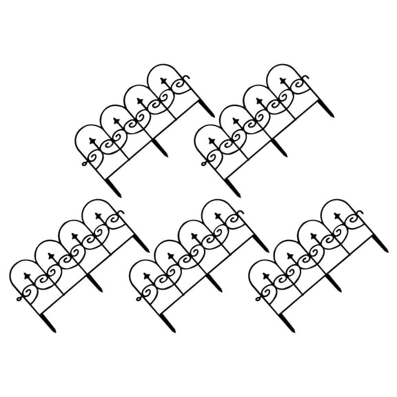 HOOWIFFY 5-Pack Black Plastic Garden Fence Decorative Outdoor Lawn Edging Barrier for Yard and Garden
