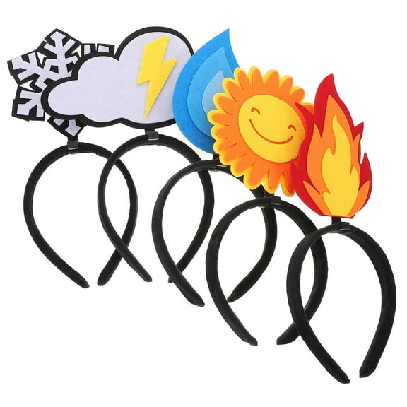 HOOWIFFY Multi-Color Felt Party Headbands with Flame, Water Drop, Sun, Cloud, and Snowflake Designs for Adults