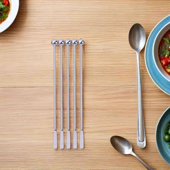 HOOWIFFY 5Pcs Plated Silver Stainless Steel Drink Decoration Swizzle Sticks for Restaurant Use