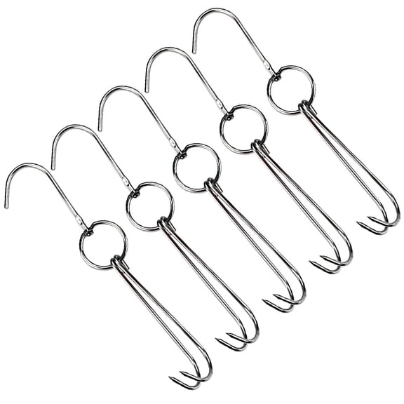HOOWIFFY Set of 5 Double-Ended Kitchen Meat Hooks for Hanging Bacon, Poultry, and More
