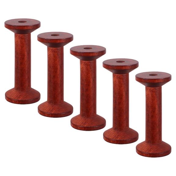 HOOWIFFY 5Pcs Wooden Craft Spools Unpainted Brown Wood with Reliable Structure for Sewing Projects