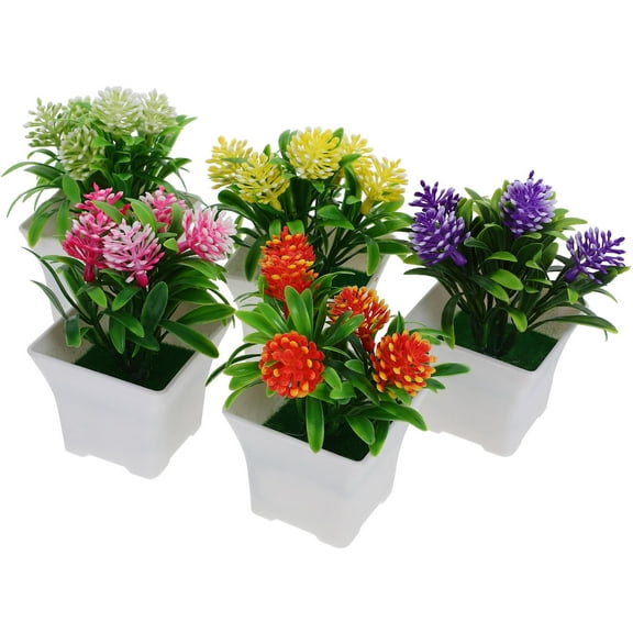 HOOWIFFY 5-Pack Yellow Silk Artificial Potted Flowers for Home and Bathroom Decor, Realistic Easy Care Indoor Plants
