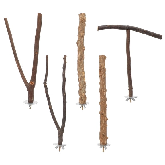 HOOWIFFY Wooden Parrot Stand with Branches and Foot Exercise Toys, Multi Wood Bird Perch, 5 Pieces Set