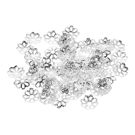 HOOWIFFY 600Pcs Metal Bead Caps Silver for Diy Jewelry Projects
