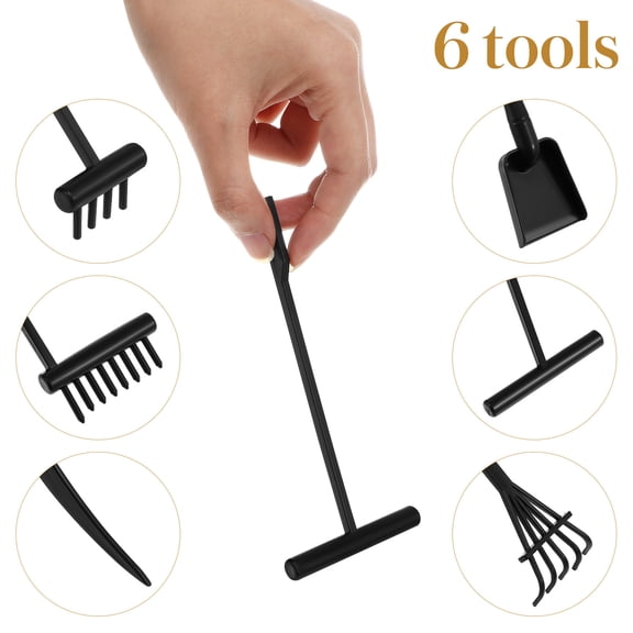 HOOWIFFY 6-Piece Black Plastic Zen Garden Rake Set for Indoor Sand Tray Decor, Stress Relief and Relaxation Tool
