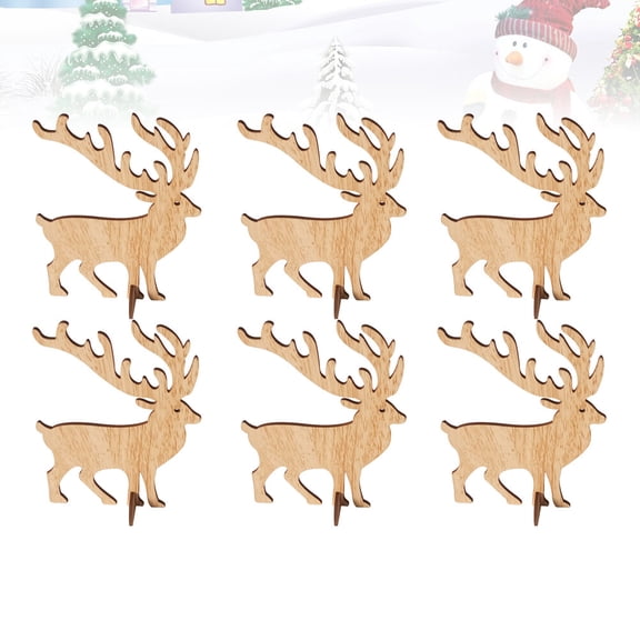 HOOWIFFY Khaki Wood Elk Desktop Sculpture Set of 6 Decorative Figurines for Home Office Decor