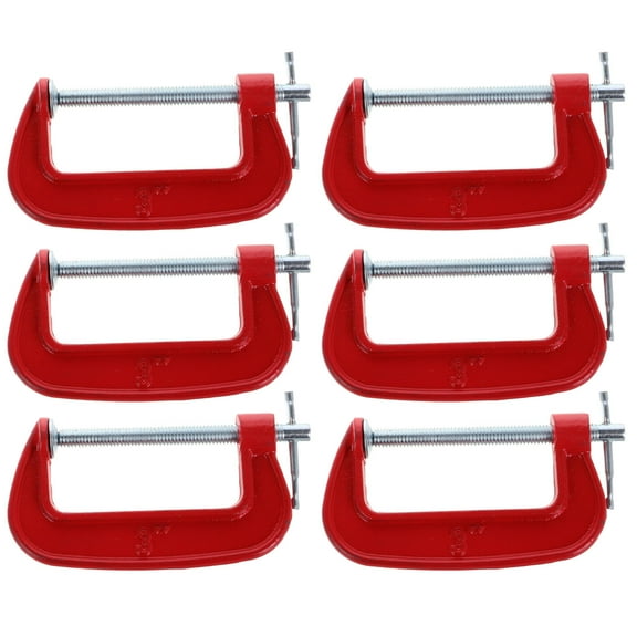 HOOWIFFY 6Pcs Durable Red Metal G Clamp for Home Projects 77Mm Jaw Opening Easy Clamping