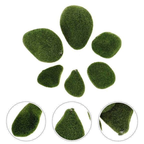 HOOWIFFY 6Pcs Fake Mossy Stone Model Dark Green Plastic Simulation Moss Rock Lawn Landscaping Decoration