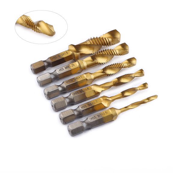 HOOWIFFY 6Pcs Hexagonal Bit Composite Taps Precision HSS Drill Set