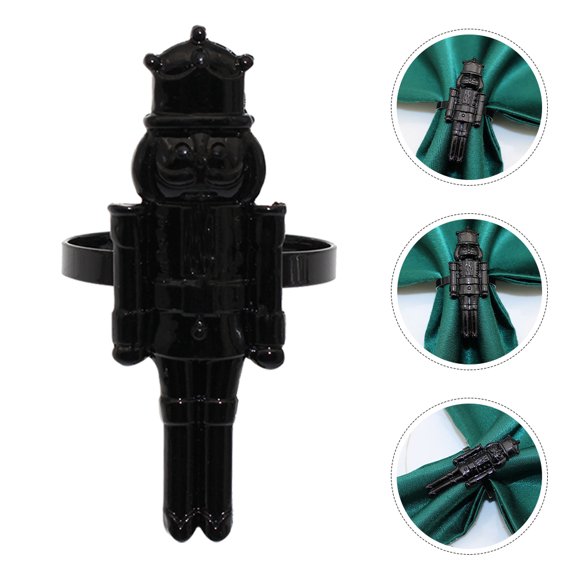 HOOWIFFY Set of 6 Black Alloy Nutcracker Napkin Christmas Table Decorations Holiday Party Accessories