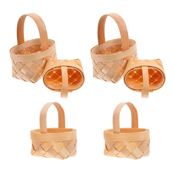 HOOWIFFY 6Pcs Hand Woven Beige Wooden Storage Baskets for Kitchen Candy and Home Decor