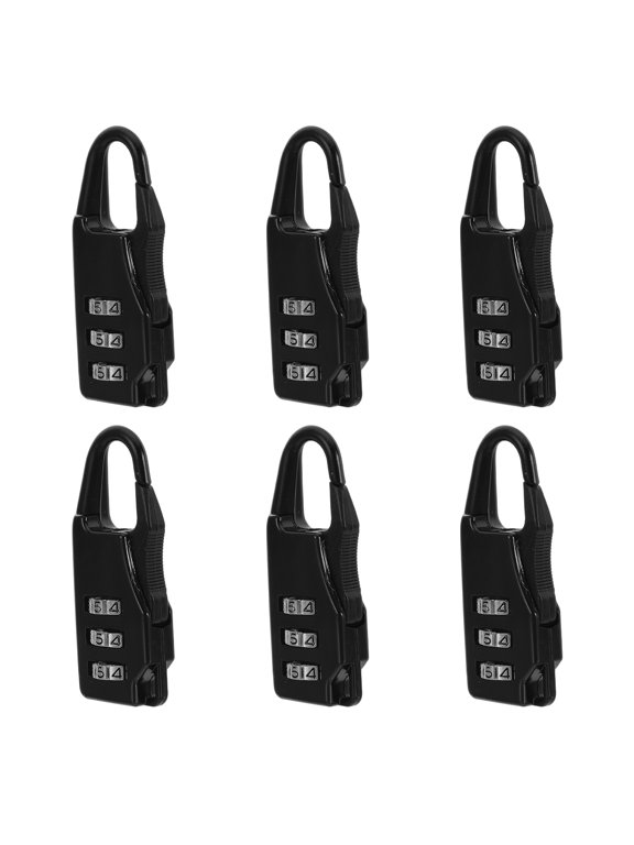 6pcs Black Zinc Alloy 3 Digit Combination Padlock for Backpack Storage