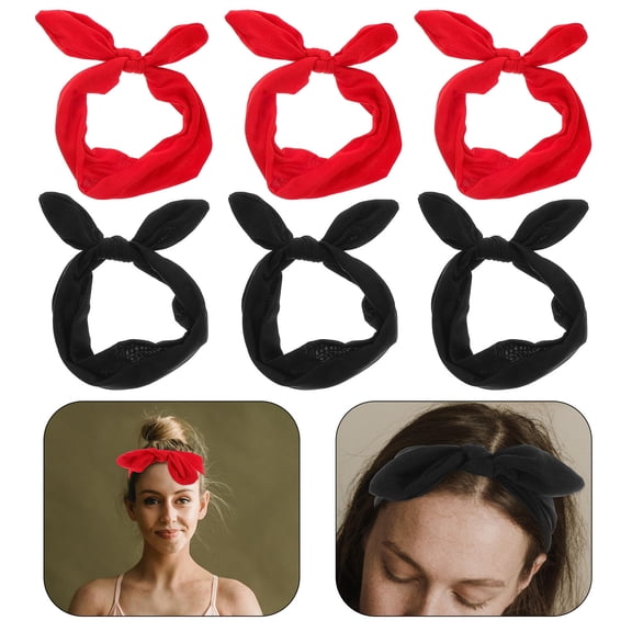 HOOWIFFY Cute Bunny Ears Headband, Assorted Color, Soft Fabric, Fashionable Accessory, 6Pcs