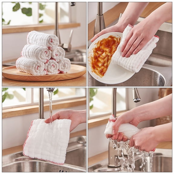 HOOWIFFY 6-Pack Cotton Muslin Kitchen Sponges 13.8x13.8in for Dish Drying and Cleaning