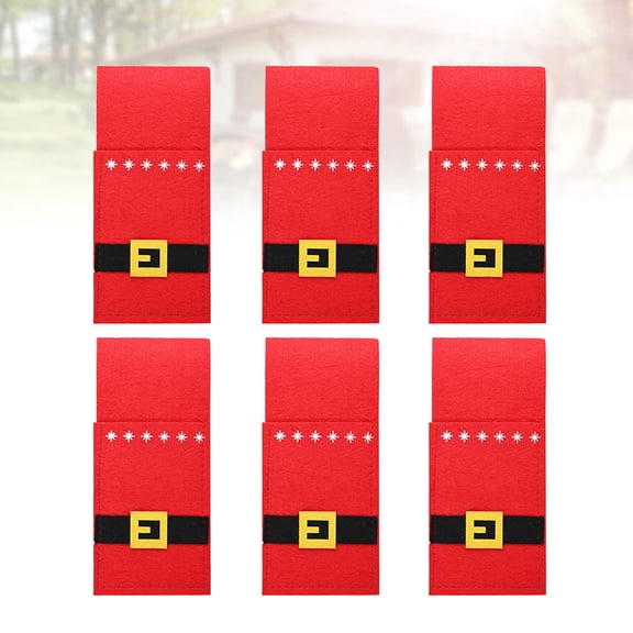 HOOWIFFY 6-Pack Red Non-Woven Fabric Silverware Bags for Christmas Holiday Table Setting and Festive Party Decorations