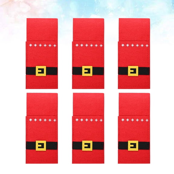 HOOWIFFY 6-Pack Red Non-Woven Silverware Bags for Christmas Table Settings, Holiday Parties, Festive Dinnerware Decoration