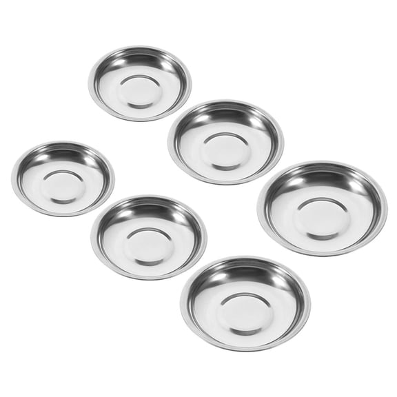 HOOWIFFY 6Pcs Stainless Steel Dipping Dish Set Small Round Sauce Plates for Serving Condiments and Sauces
