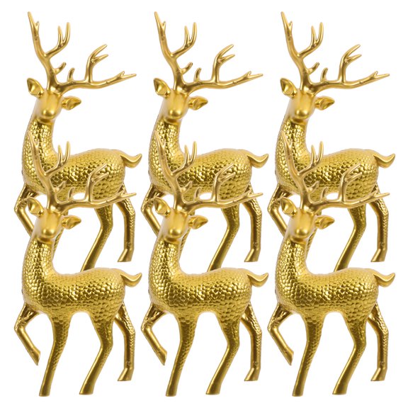 HOOWIFFY 6pcs Christmas Figurines Decorations Reindeer Tabletop Decor Golden Plastic Party Scene Decor Party Organizers