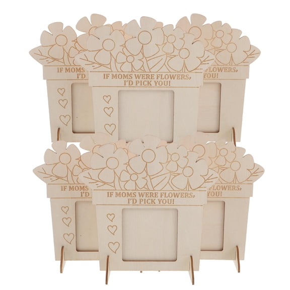 HOOWIFFY Plain Beige Wooden Standing Photo Frames Daisy Design Flower 6 Pieces