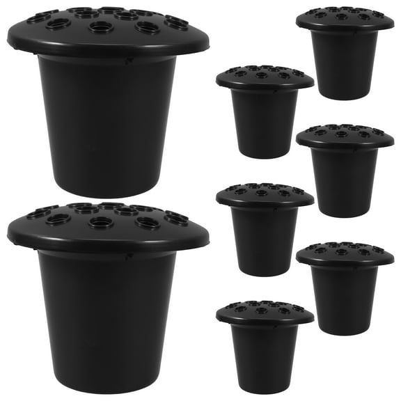 HOOWIFFY 8Pcs Cemetery Flower Holder Black Plastic Pot with Multi Hole Design for Grave Decor
