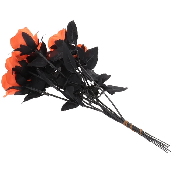 HOOWIFFY 8Pcs Creepy Orange Artificial Rose Flowers, Fake Rose Props for Haunted House Party Home Decor Centerpiece