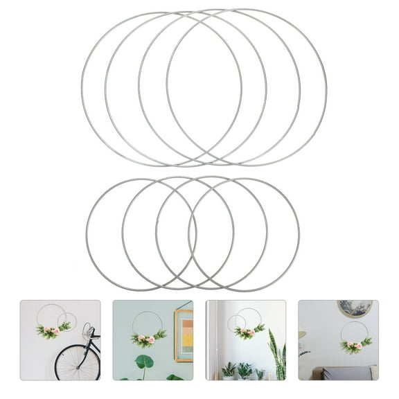 HOOWIFFY 8pcs DIY Floral Hoops Silver Circular Craft Hoops for Handcrafts Wedding Decor