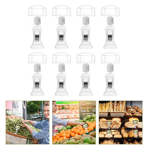 HOOWIFFY 8Pcs Plastic Sign Clip Holders Rotatable Display Stand for Vendors in Grocery Stores