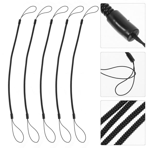 HOOWIFFY Black Pen Lanyard Holder with Spring Cord for Secure Fixation, 8 Pieces, and Convenient