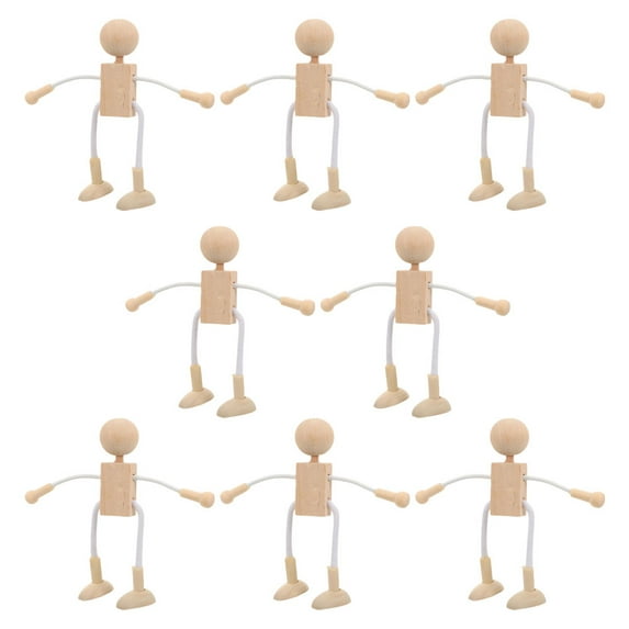 HOOWIFFY 8pcs Wooden Toy Figures Set Unfinished Wood Craft Kits for Kids Painting and Creative Projects