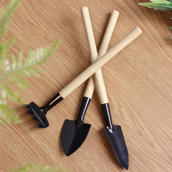 HOOWIFFY 9Pcs Compact Gardening Tool Set with Wooden Handles for Balcony Garden