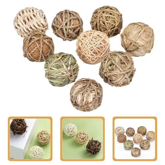 HOOWIFFY 9-Piece Handwoven Rattan Hanging Ornaments, Farmhouse Style Pendant Decorations, Mixed Designs for Rustic Home Decor