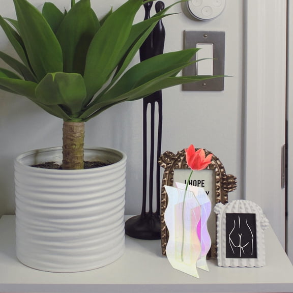 HOOWIFFY Transparent Acrylic Wave Vase Modern Iridescent Flower Arrangement Vase for Home Decor