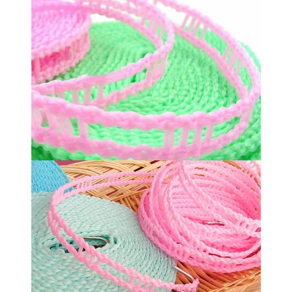 HOOWIFFY Adjustable Windproof Nylon Clothesline Rope with Stainless Steel Hooks and Partition Design for Clothes Drying