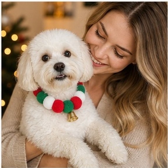 HOOWIFFY Elastic Plush Christmas Pet Collar Multi-Color for Daily and Party Use