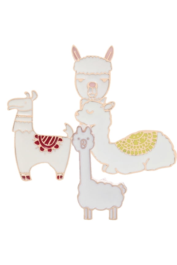 Handmade Multi-Color Alpaca Brooch Pins for Women, Alloy Material, Adorable Set of 4, Ideal Christmas Gift