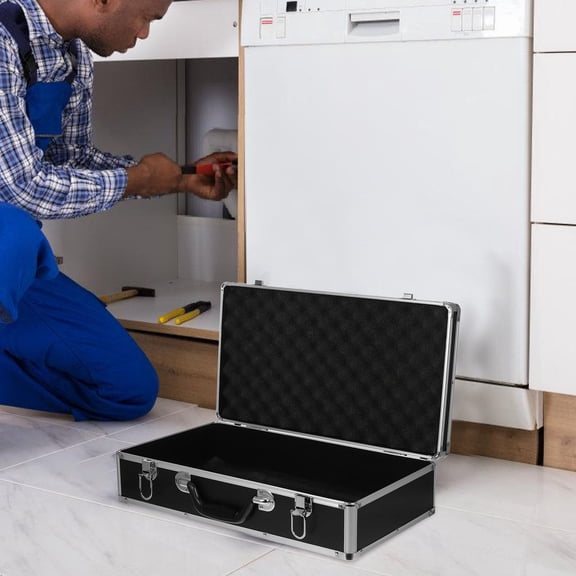 HOOWIFFY Slim Aluminum Hand Tool Box Black, Portable Tool Storage Case for Technicians and Professionals