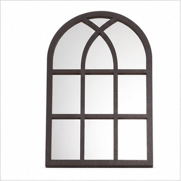 HOOWIFFY Vintage Cathedral Arch Wall Mirror, Black Wood Acrylic Frame, Farmhouse Windowpane Decor for Living Room