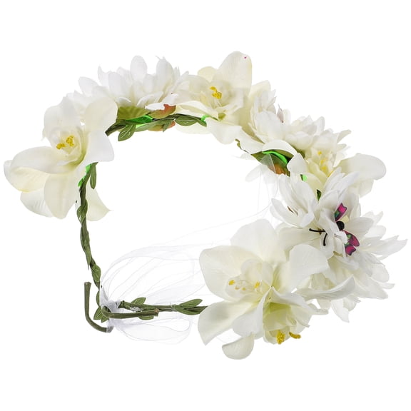 HOOWIFFY Beige Artificial Flower Hair Wreath for Decorative Use Bohemian Style