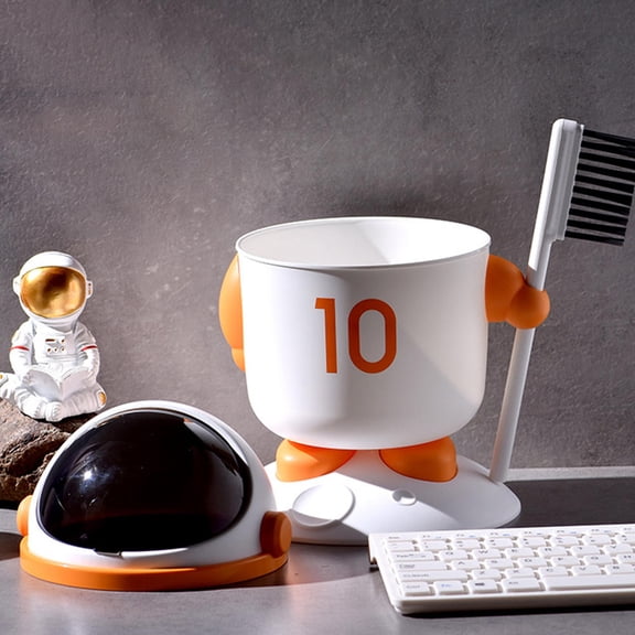 HOOWIFFY Lovely Space Astronaut Trash Can Orange Plastic for Desk Use